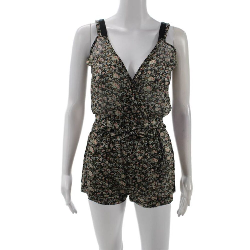 Rose Anna Womens Cotton Floral V-neck Sleeveless Romper Size Black Combo Size 36
